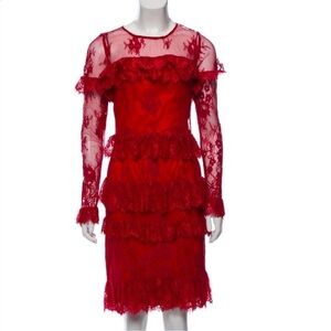 Saks-The Edit S Elegant fitted, tiered  Red Lace Dress S